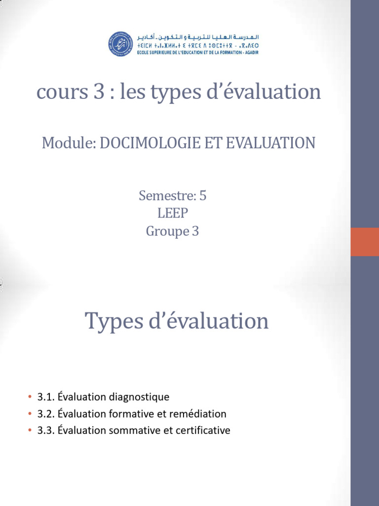 Types d'évaluation pédagogique | PDF | Apprentissage | Pédagogie