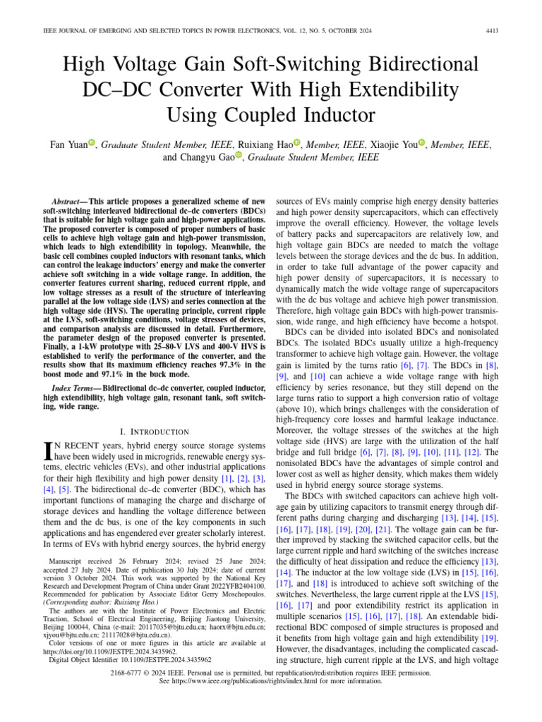 High Voltage Gain Bidirectional DC-DC Converter | PDF | Inductor ...