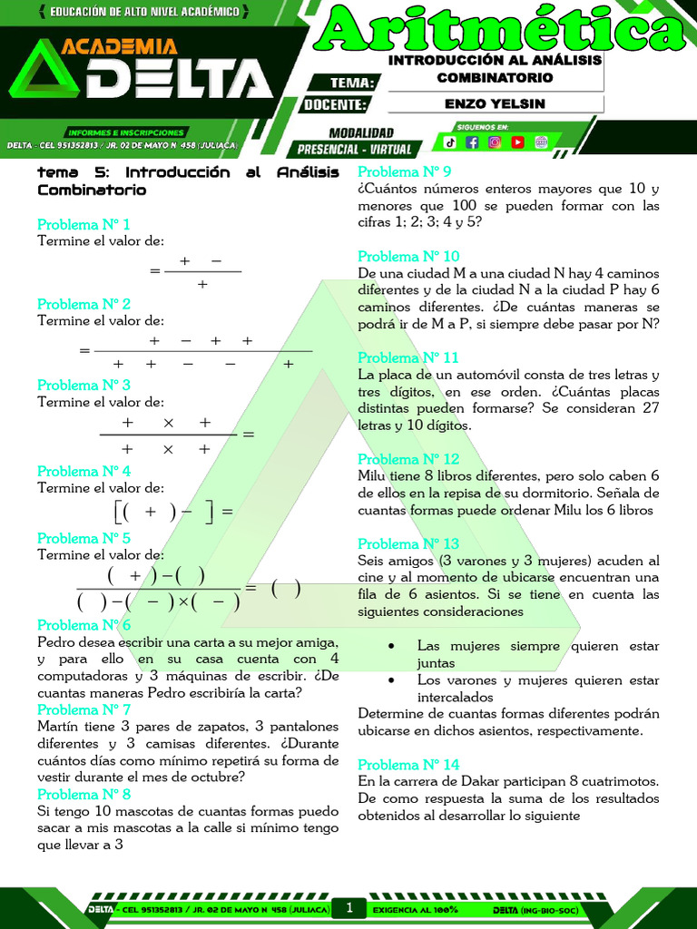 Análisis Combinatorio - Problemas | PDF | Combinatoria | Matemáticas