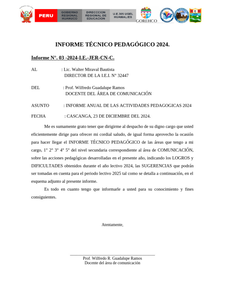 Informe Técnico Pedagógico 2024 | PDF | Evaluación | Aprendizaje