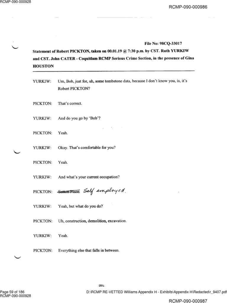 Transcript: Robert Pickton's 2000 police interview | Violence