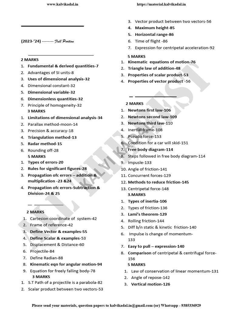 Class 11 Physics Question Bank 2023-24 | PDF | Rotation | Mechanics