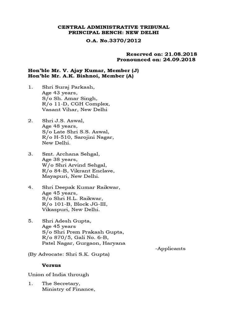 Order Upgradation For Assistants of CAT | PDF | Appeal | Judgment (Law)