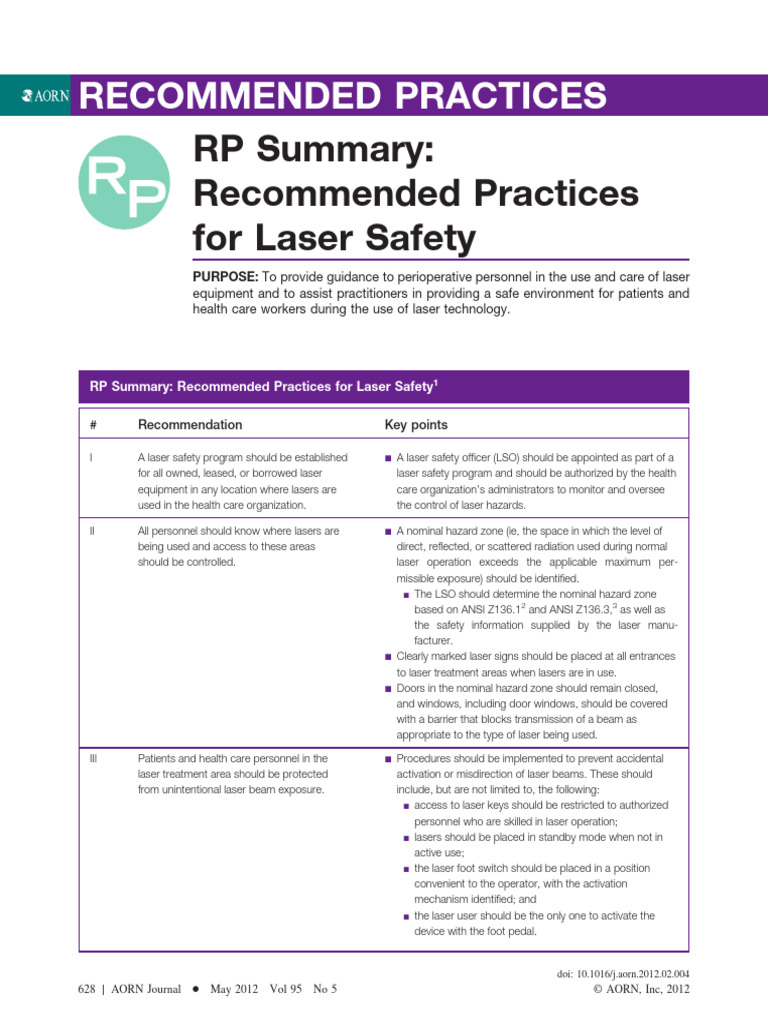 RP Summary Recommended Practices For Laser Safety | PDF | Occupational ...