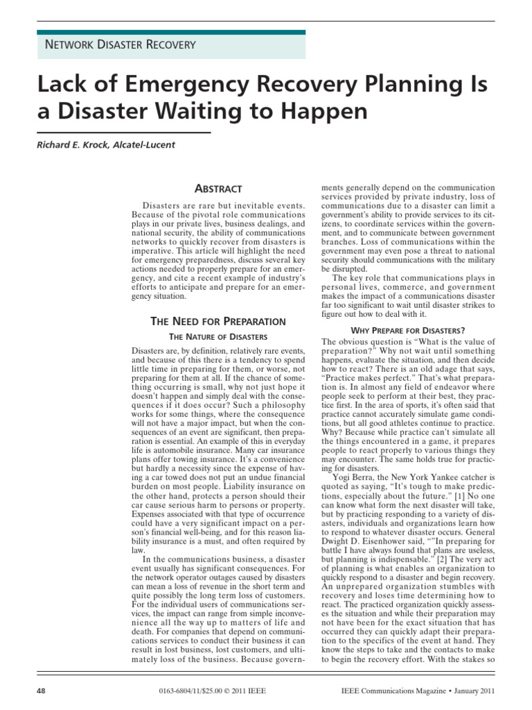 Lack of Emergency Recovery PLanning Is A Disaster Waiting To Happen