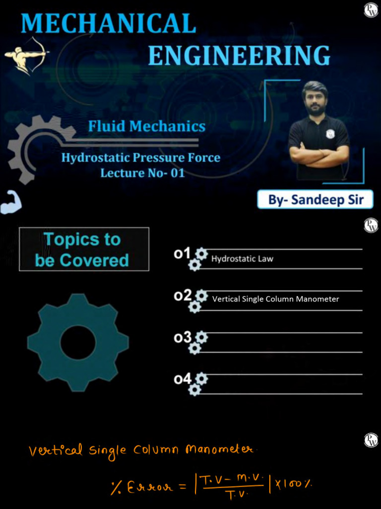 Hydrostatic Pressure Force 01 Class Notes Pdf