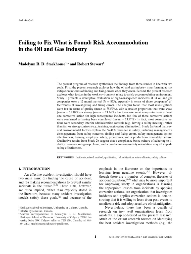 Risk Mitigation in Oil and Gas Industry | PDF | Risk | Personal ...