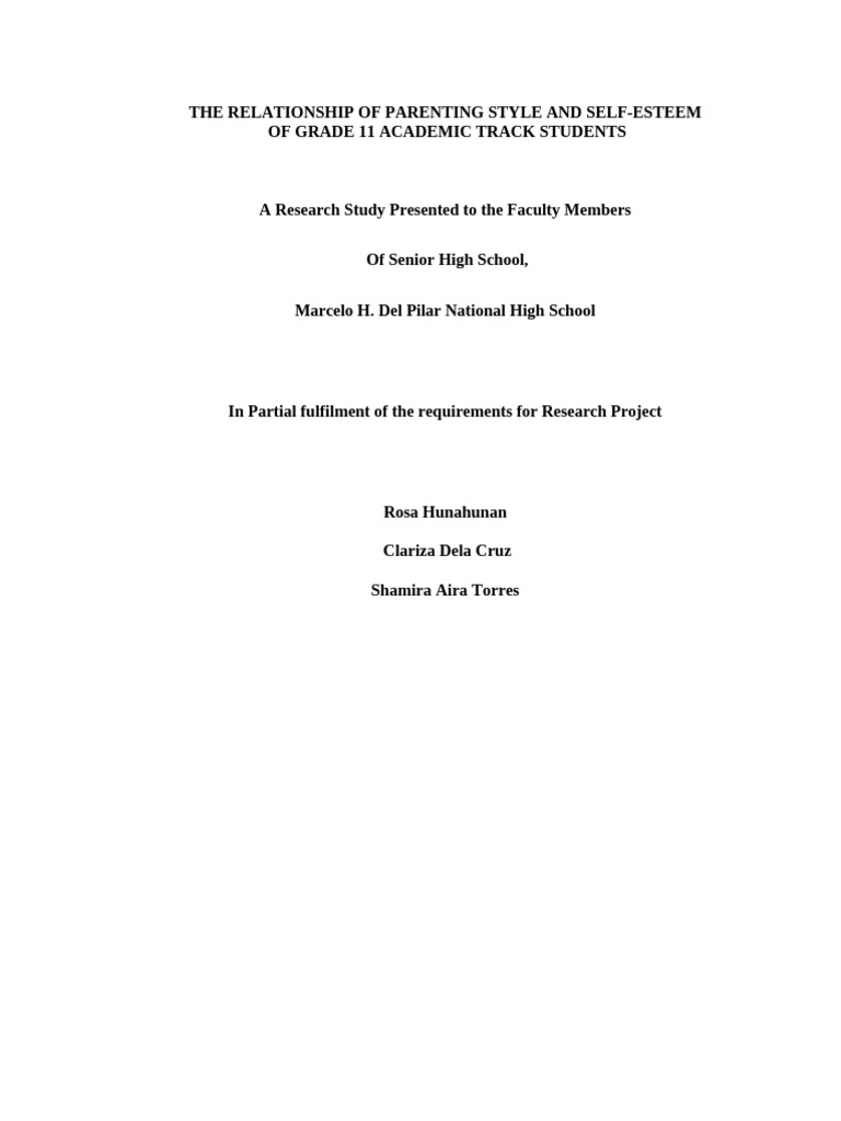 The Relationship of Parenting Style and Self Esteem | PDF | Self Esteem ...