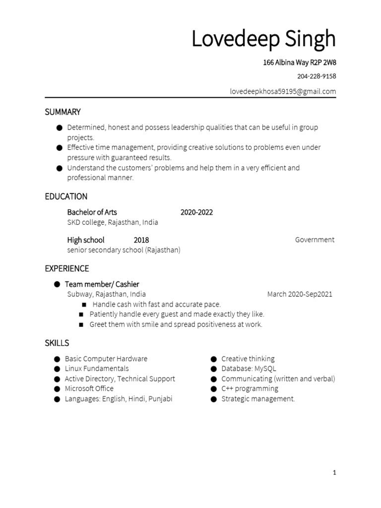 Lovedeep Singh: Skills & Experience Overview | PDF