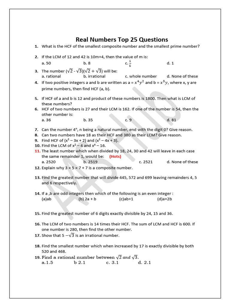 1.real Number Top 25 Questions Done | PDF | Numbers | Rational Number