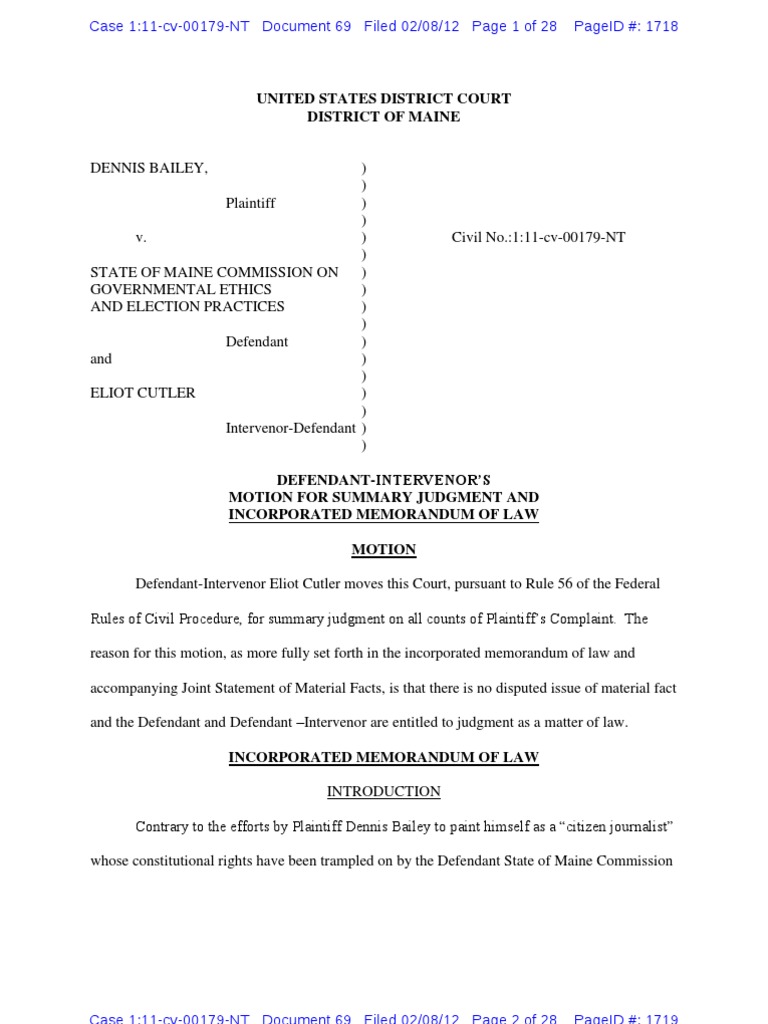 Summary Judgment Motion in Ethics Case | PDF | Citizens United V. Fec ...