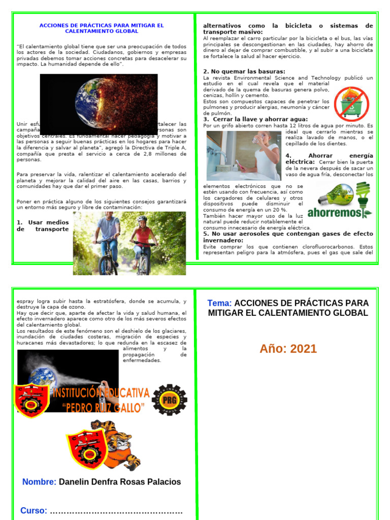 DIPTICO ACCIONES DE PRÁCTICAS PARA MITIGAR EL CALENTAMIENTO GLOBAL ...