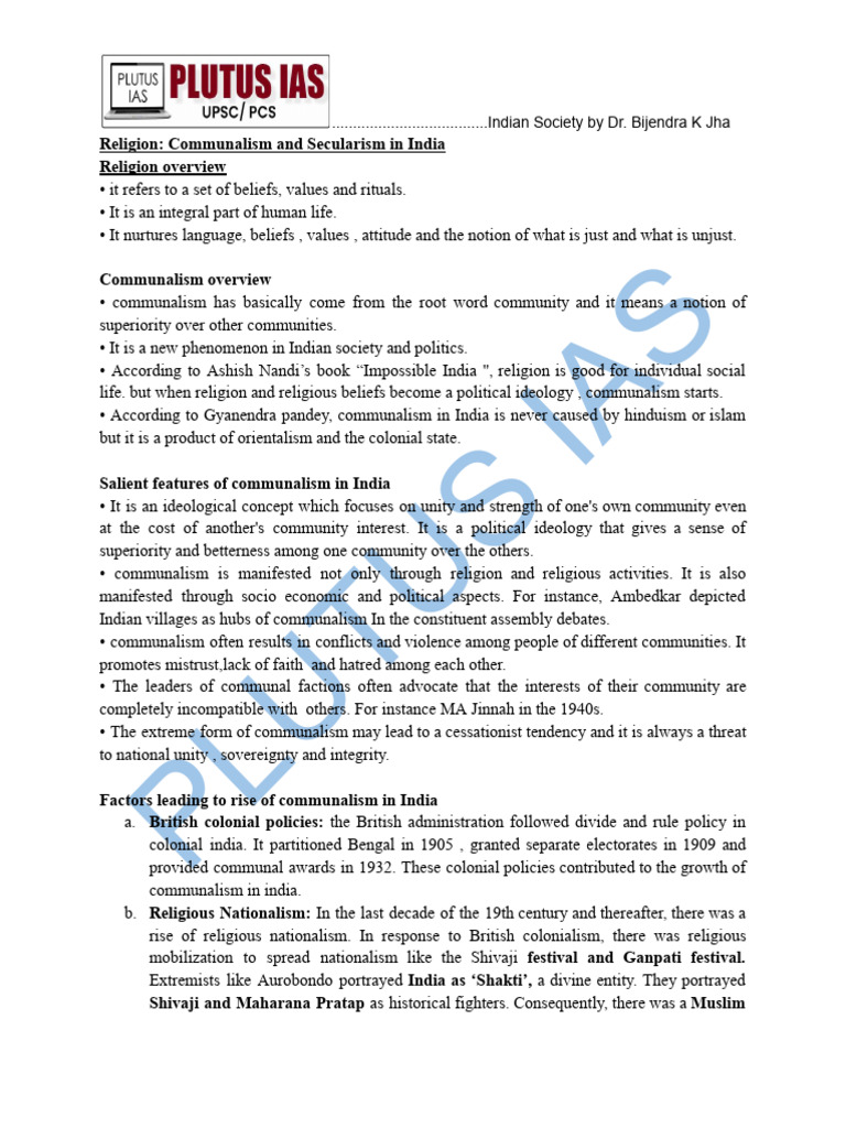 Communalism Secularism And Regionalism Issues In Indian Society Pdf