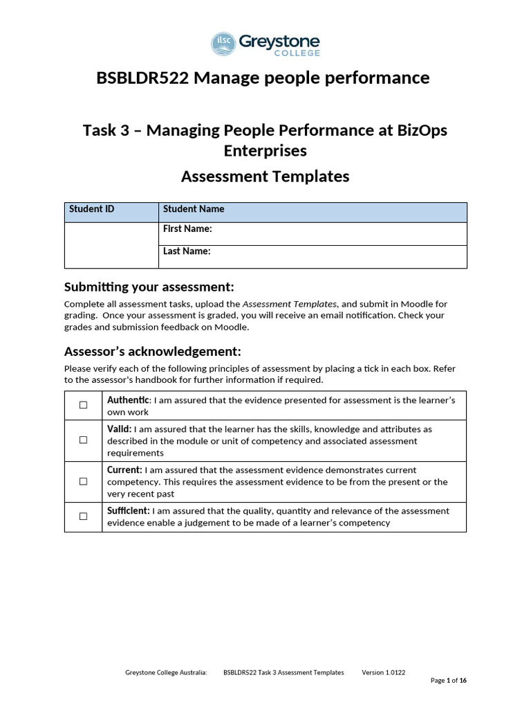 BSBLDR522 Task 3 Assessment Templates V1.0122 | PDF | Performance ...