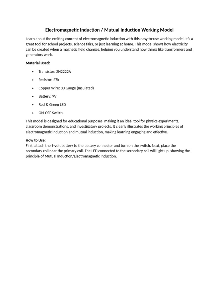 Electromagnetic Induction Model Guide | PDF
