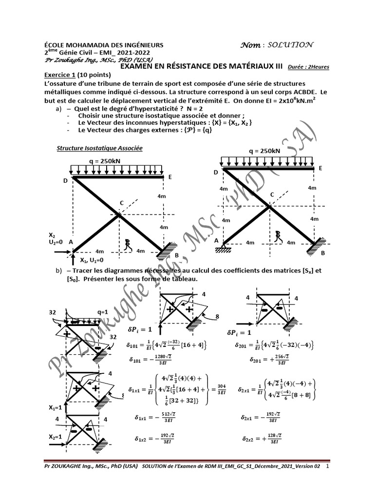 Solutions Examen RDM III - Déc 2021 | PDF | Sciences physiques ...