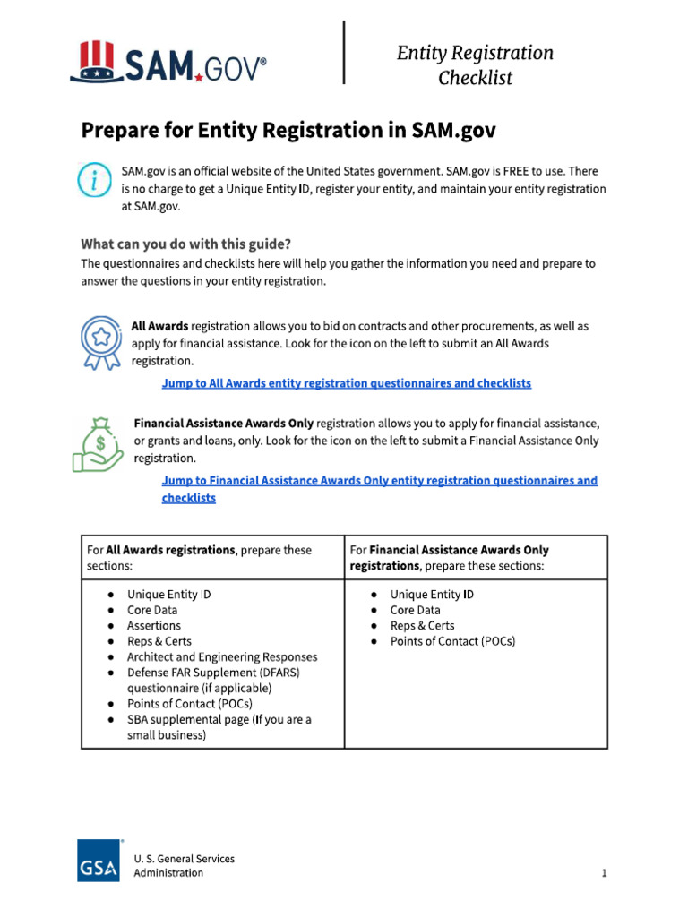 Sam Registration Checklist | PDF