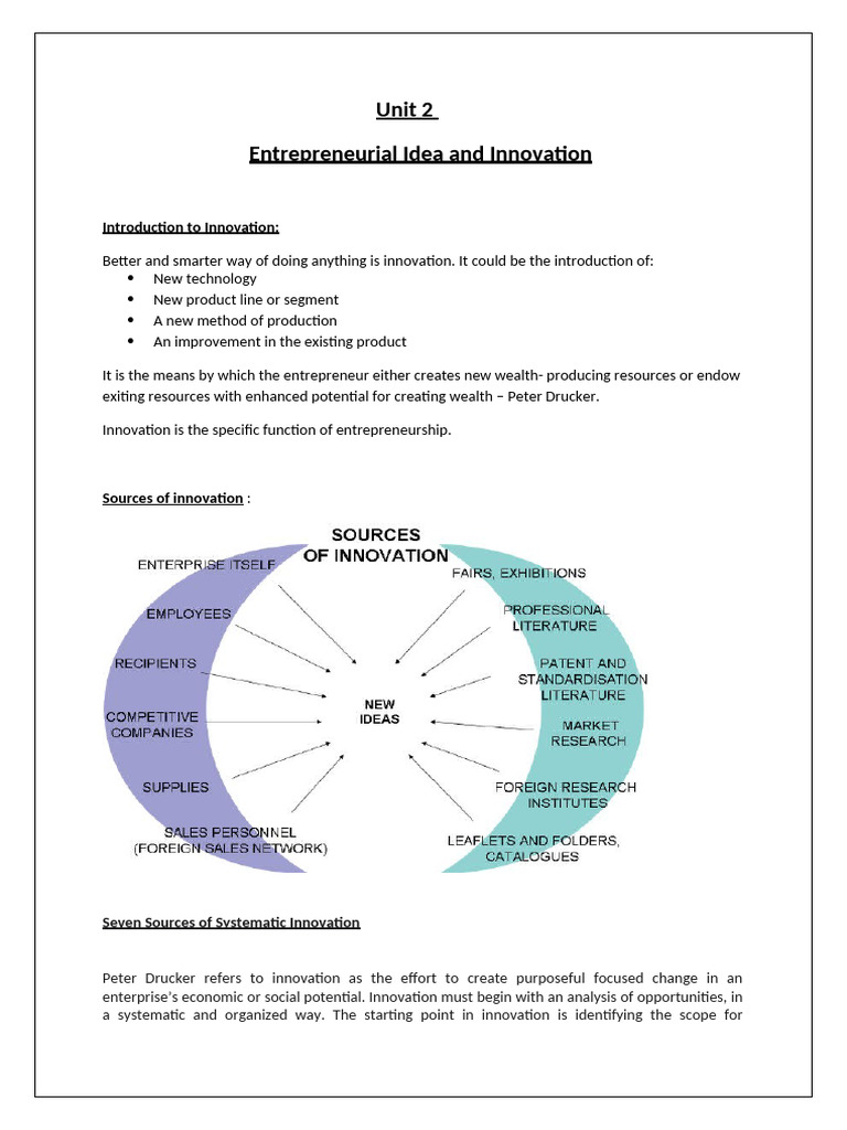 Unit 2 Entrepreneurial Idea And Innovation Pdf Entrepreneurship
