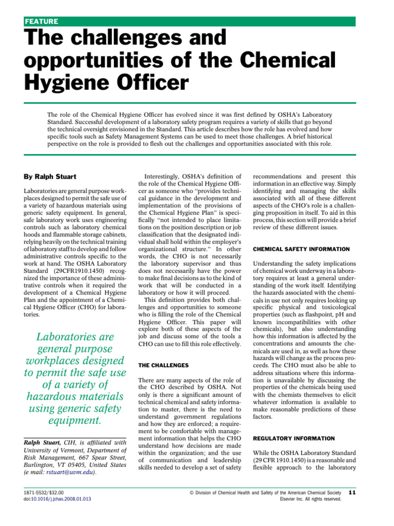 The Challenges and Opportunities of The Chemical Hygiene Officer - 2009 ...