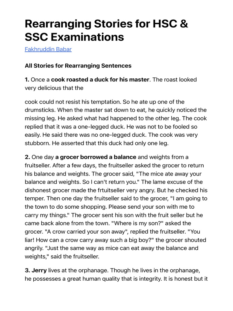 Rearranging Stories for HSC & SSC | PDF