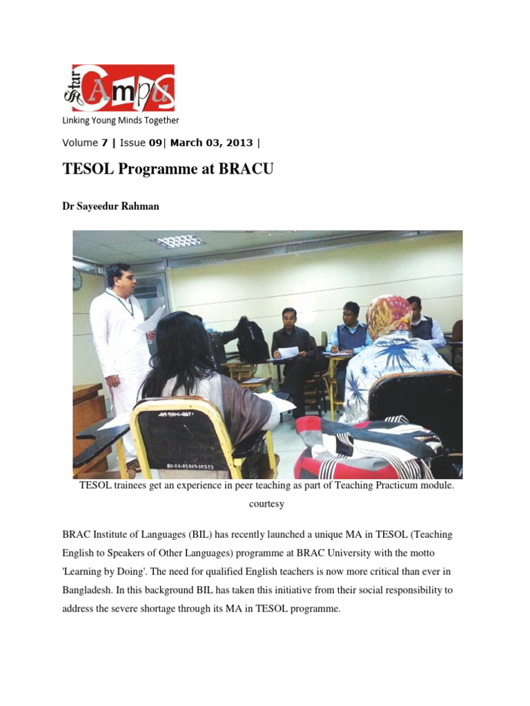TESOL Programme at BRACU | PDF | English As A Second Or Foreign ...