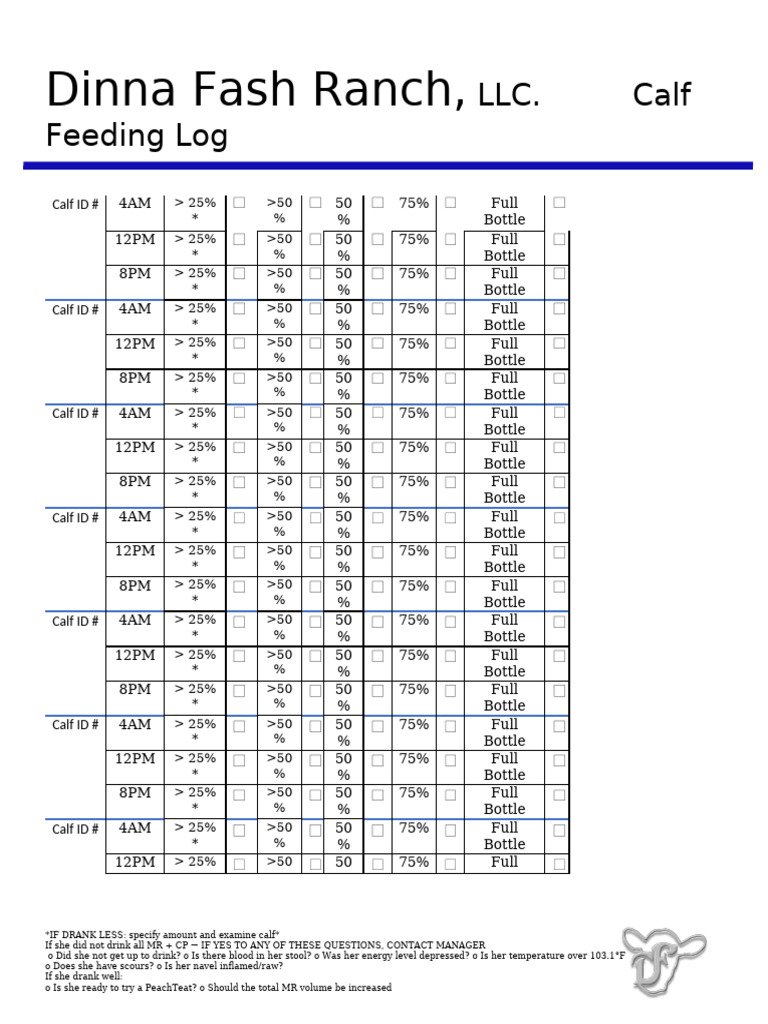 Calf Feeding Log | PDF