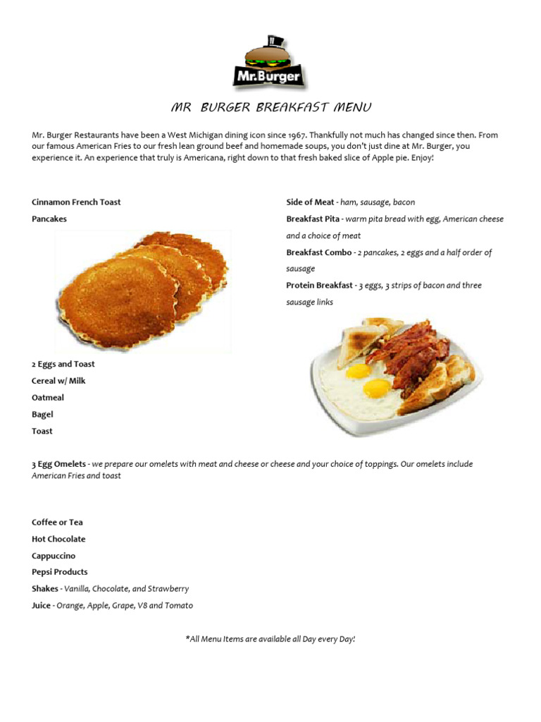 Mr. Burger Breakfast Menu Overview | PDF