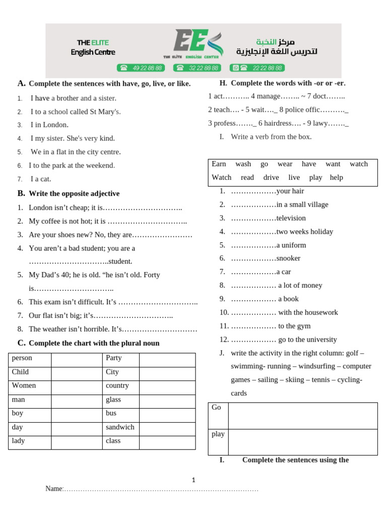 English Grammar Exercises for Beginners | PDF | Linguistic Morphology ...