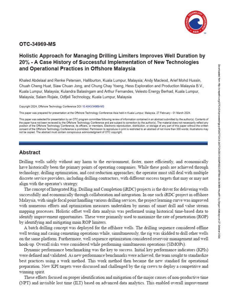 Drilling Performance - Otc-34969-Ms | PDF | Casing (Borehole) | Oil Well
