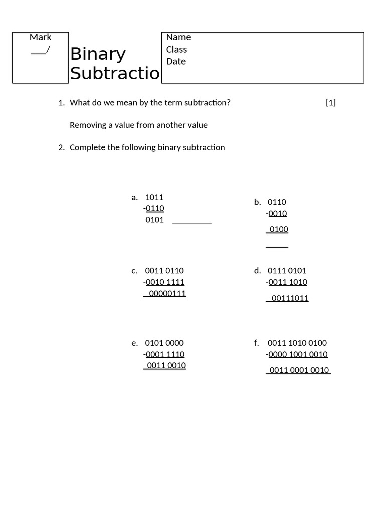 Binary Subtraction and 2s Complement Subtraction 1 | PDF