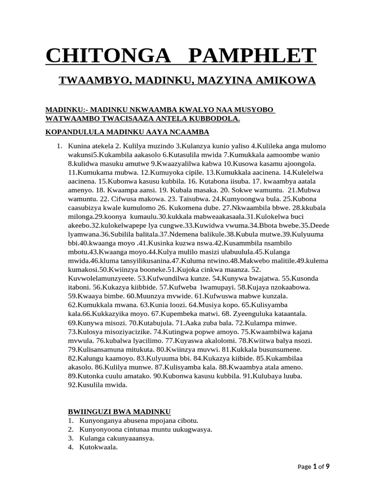 Chitonga Proverbs and Sayings Guide | PDF