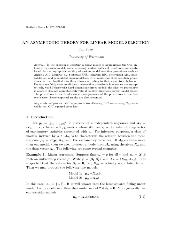 Asymptotic Theory for Linear Model Selection | PDF | Akaike Information ...