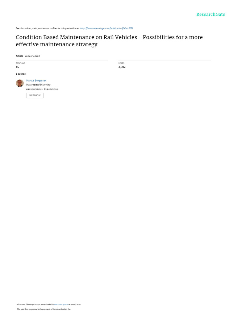 Condition Based Maintenance for Rail Vehicles | PDF | Artificial ...