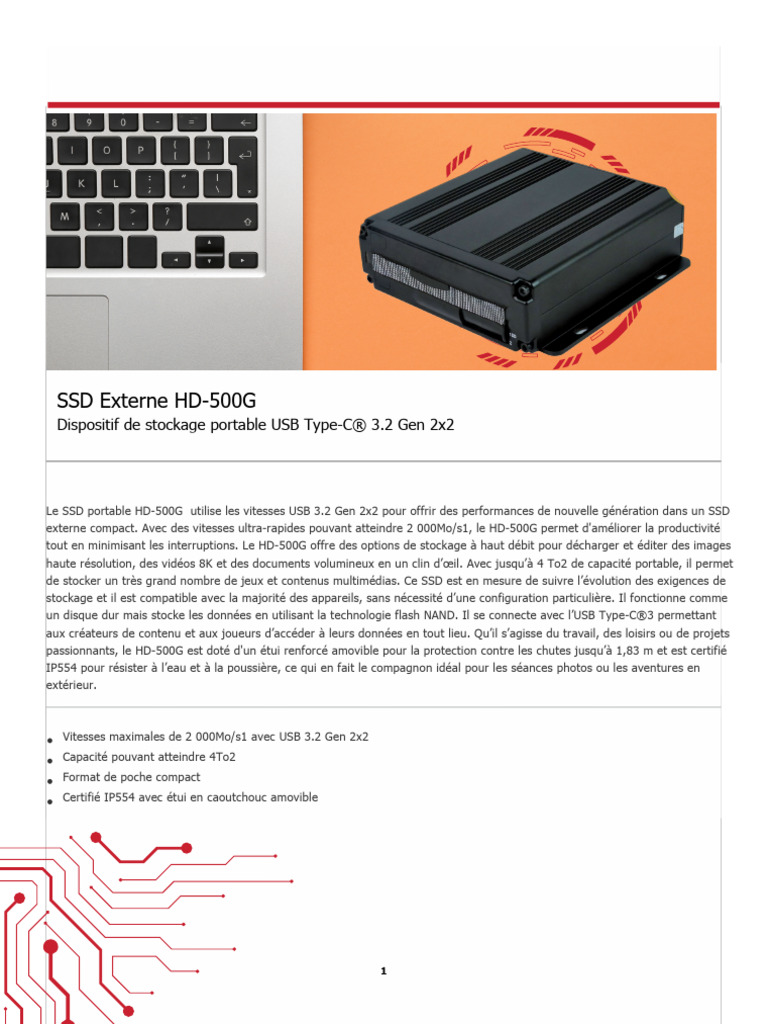 SSD Externe HD-500G: Dispositif de Stockage Portable USB Type-C® 3.2 ...