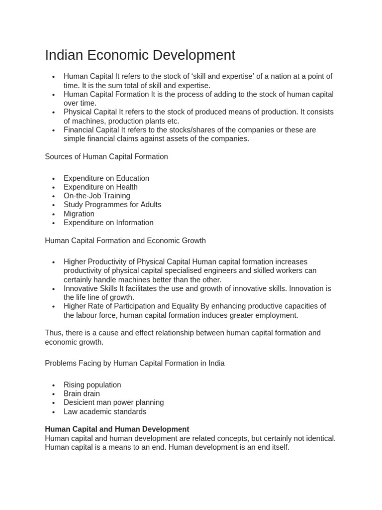 Human Capital Formation in India | PDF | Human Capital | Human ...