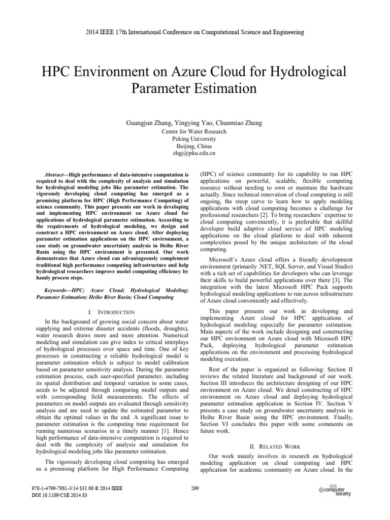 HPC Environment On Azure Cloud For Hydrological Parameter Estimation ...