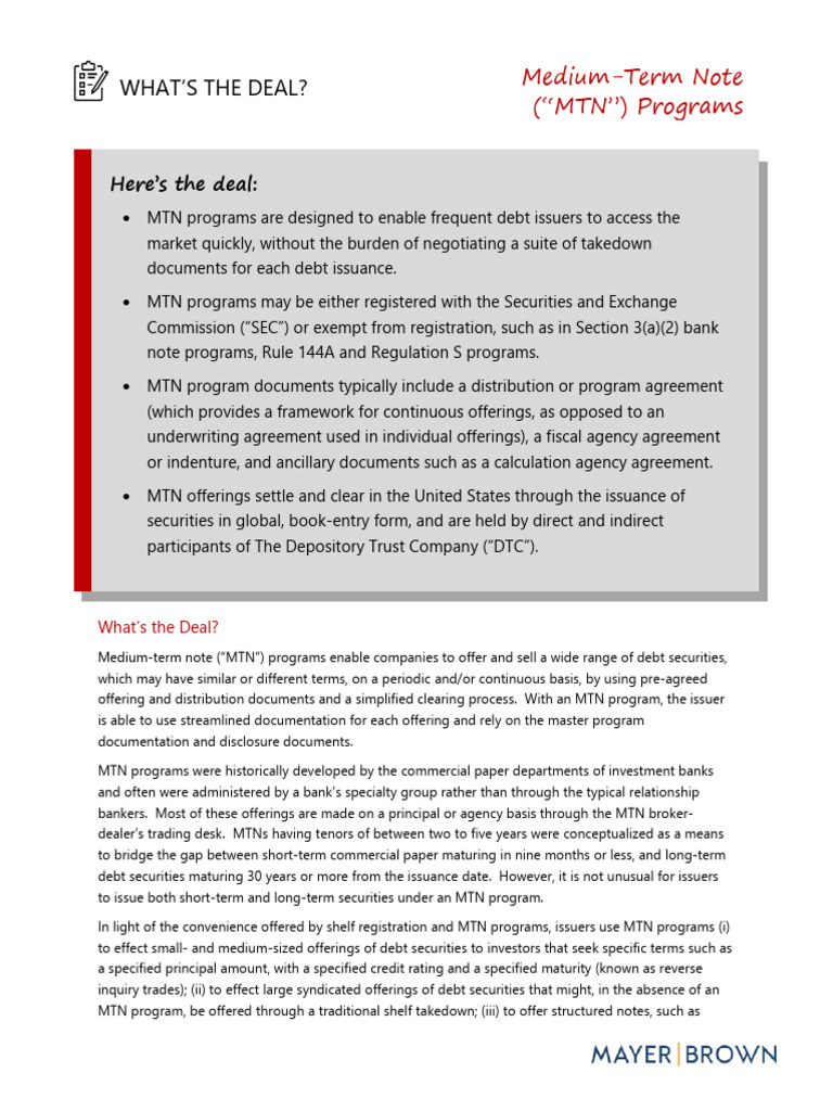 WTD Medium Term Notes | PDF | Securities (Finance) | Securities Act Of 1933