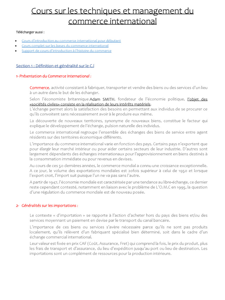 Techniques du Commerce International | PDF | Organisation mondiale du ...