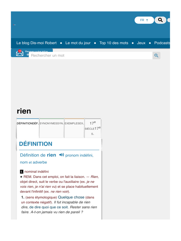 Définition et usages du mot "rien" | PDF | Linguistique | Grammaire