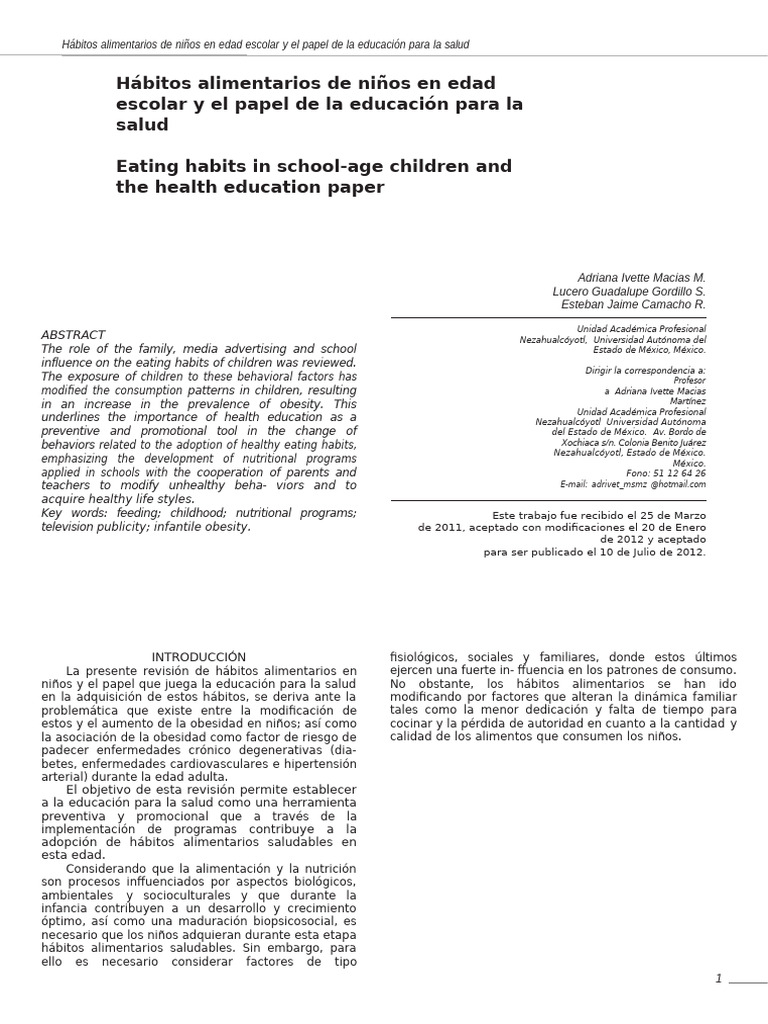 Educación y Hábitos Alimentarios Infantiles | PDF | Dieta (Nutrición ...