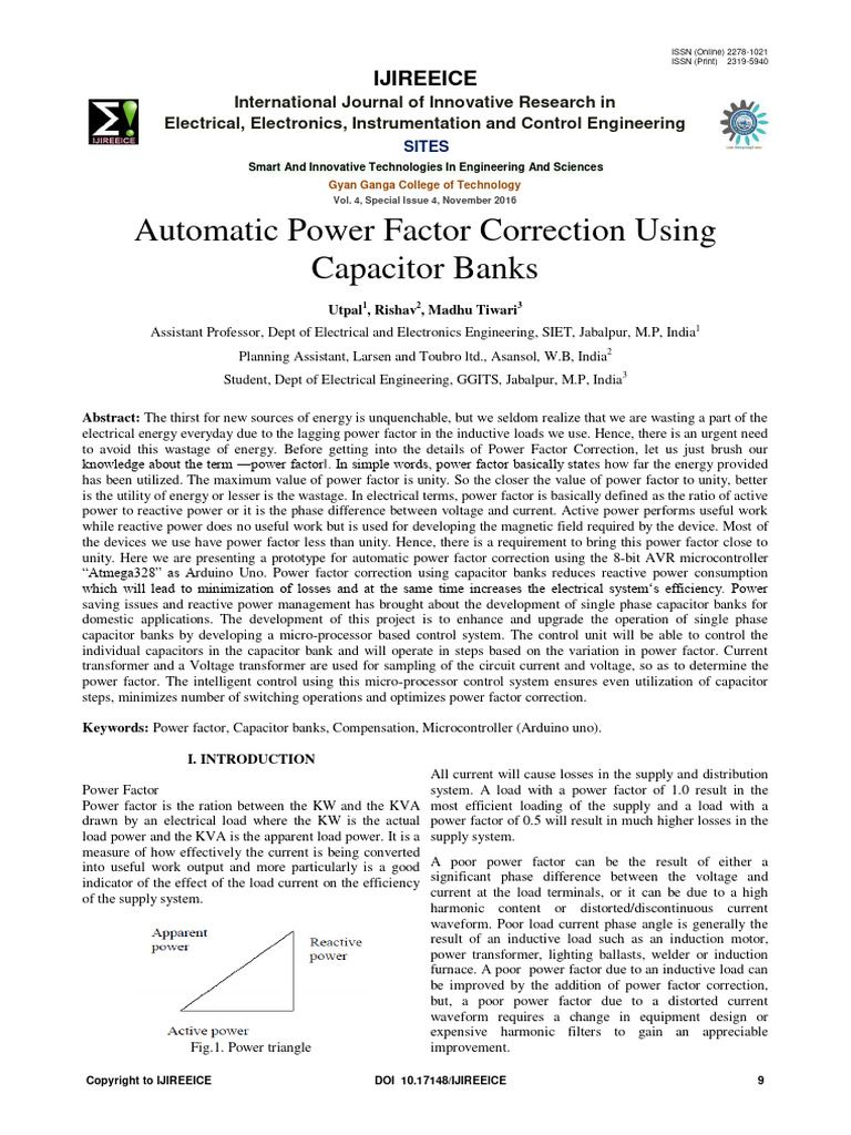 Automatic Power Factor Correction System | PDF | Capacitor | Electric Motor