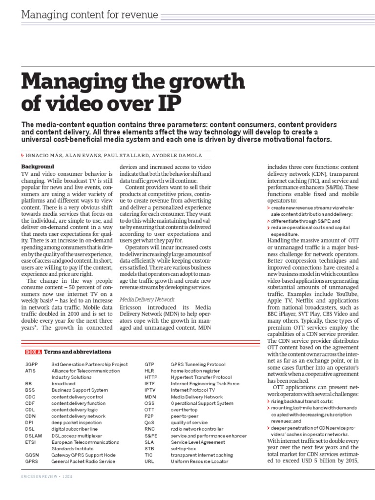 Managing The Growth of Video Over IP: Background | PDF