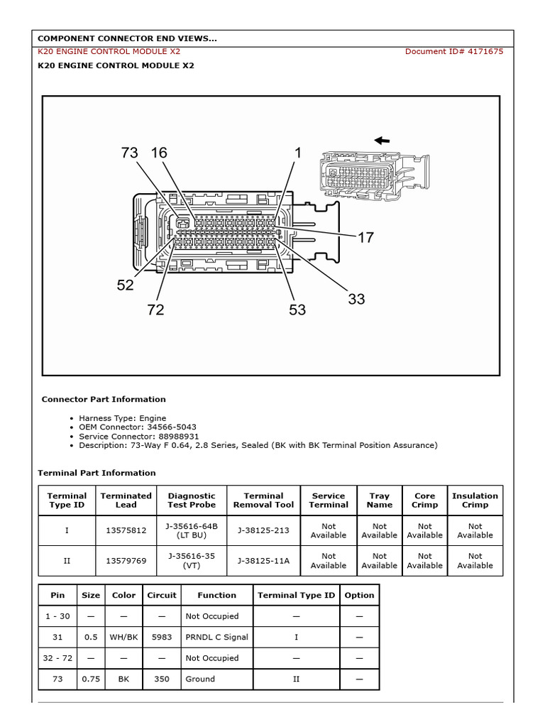 K20 Engine Control Module Connector Guide | PDF