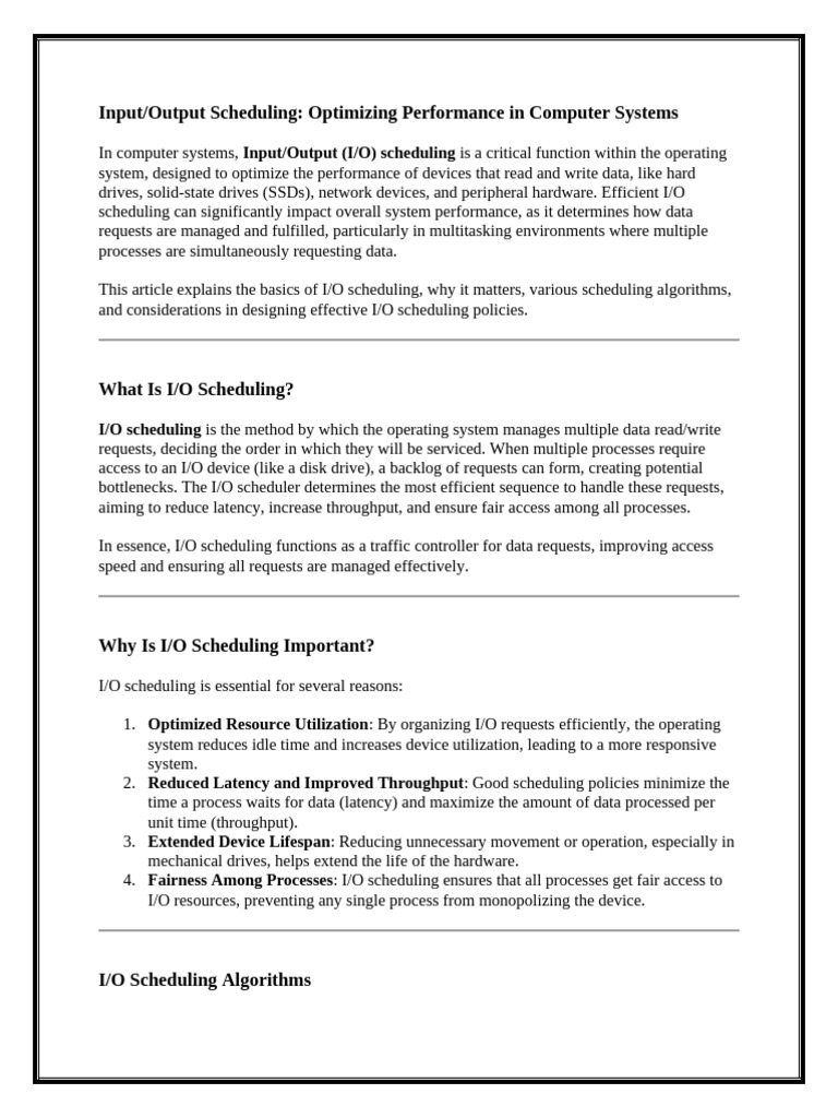 Input Output Scheduling Pdf Scheduling Computing Process