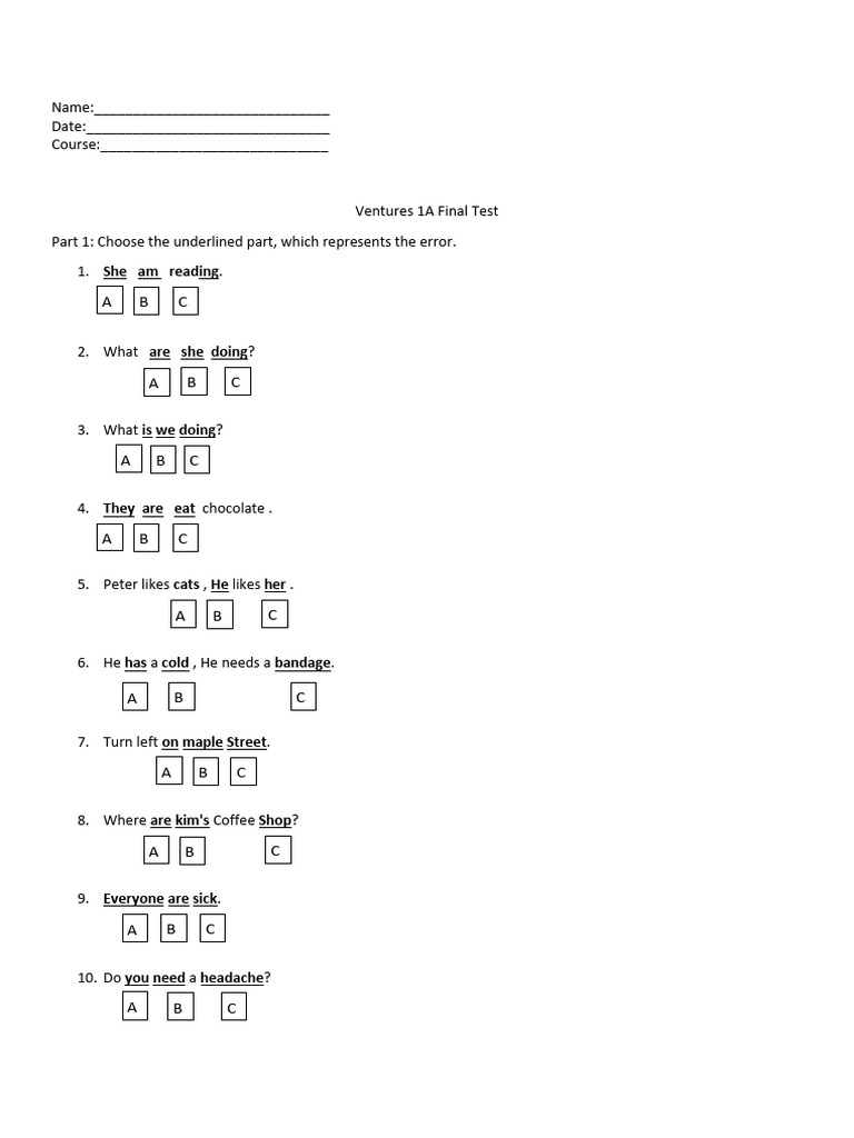 Ventures 1A Final Test Instructions | PDF | Clinical Medicine | Medical ...