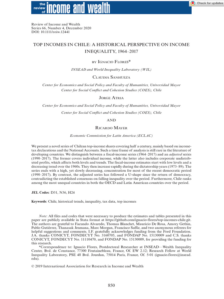 Chile Income Inequality Trends 1964-2017 | PDF | Taxes | Capital Gain