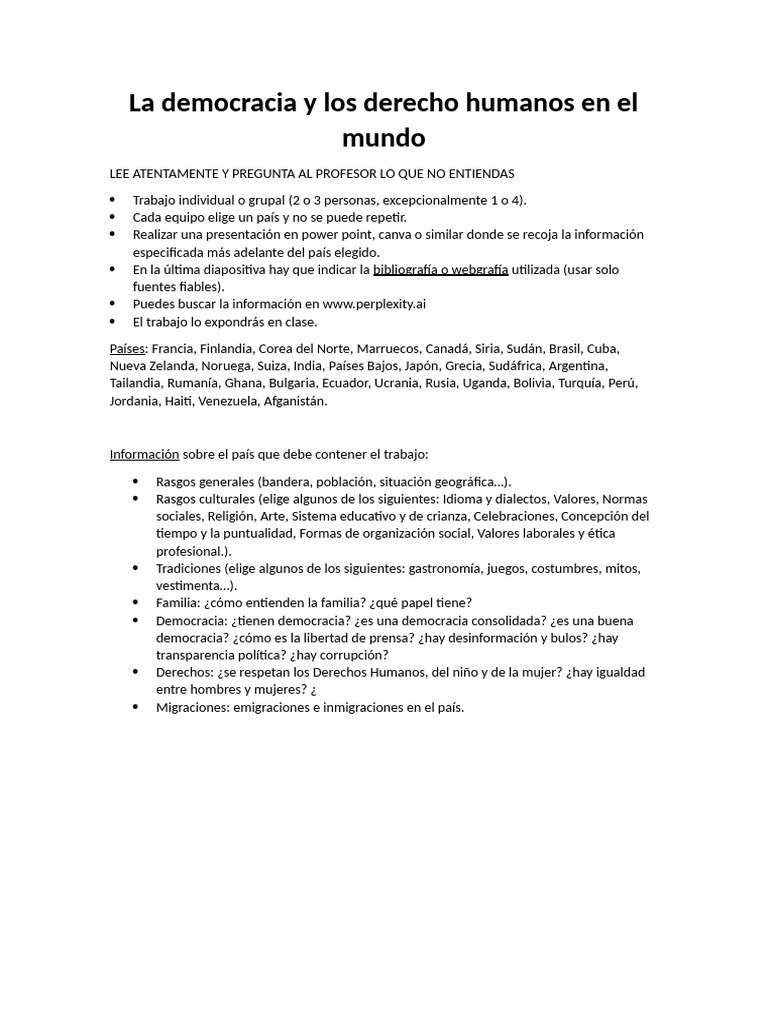 Democracia y Derechos Humanos por País | PDF