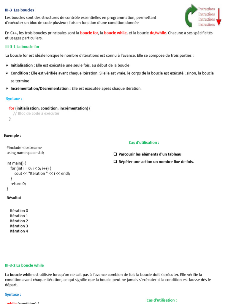 Boucles en C++ : for, while, do/while | PDF | Structure de contrôle ...