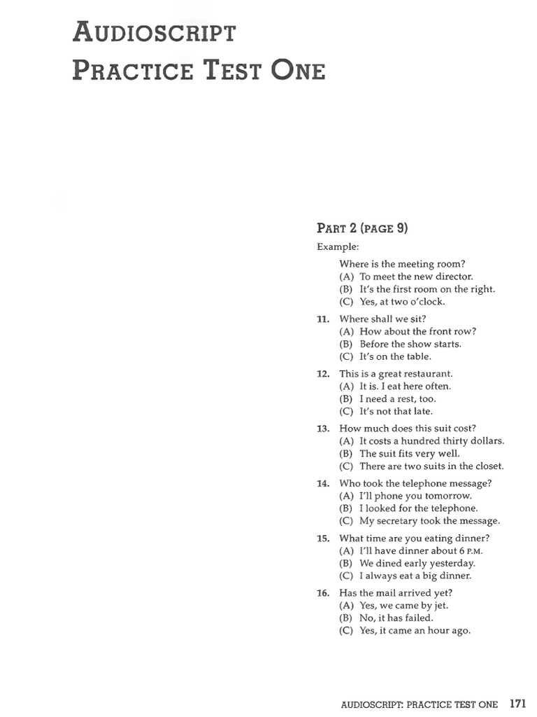 TOEIC Practice Test Audio Scripts | PDF