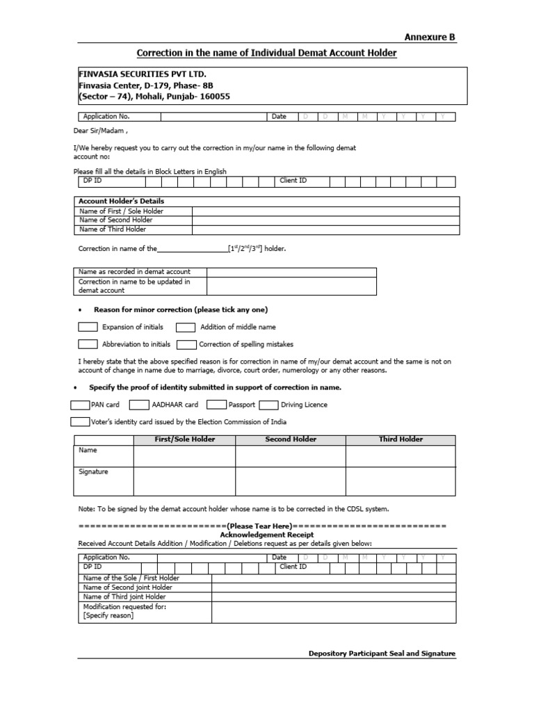 Demat Account Name Correction Request | PDF | Identity Document ...